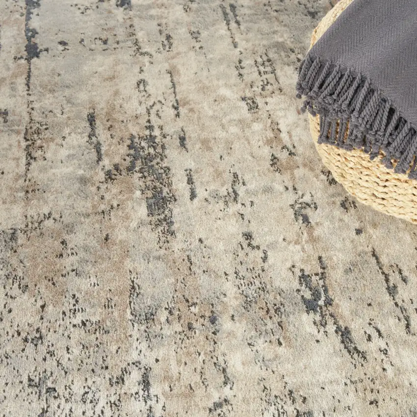 Beige And Grey Abstract Power Loom Non Skid Area Rug Photo 9