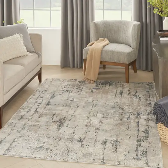 Beige And Grey Abstract Power Loom Non Skid Area Rug Photo 4