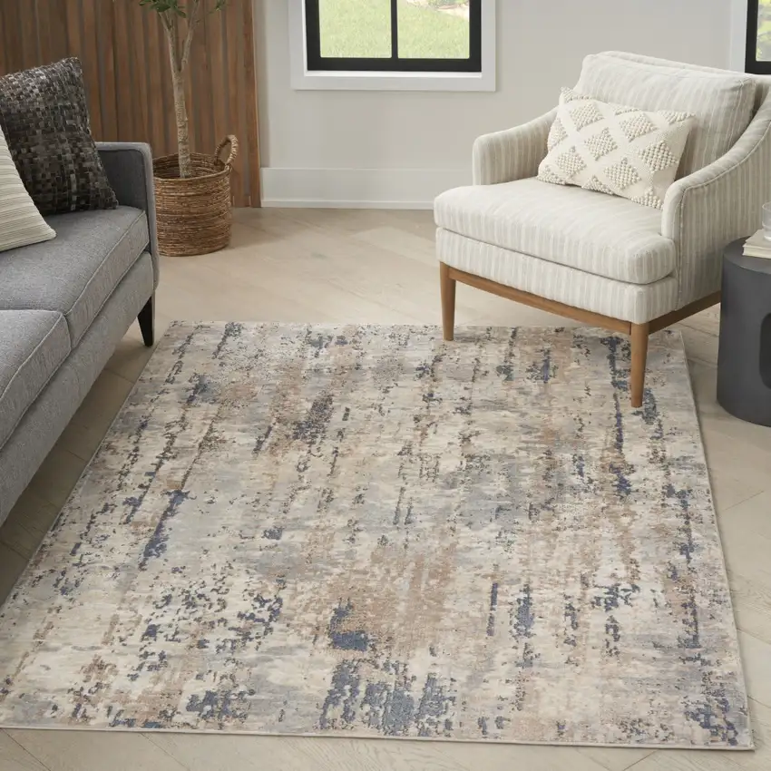 Beige And Grey Abstract Power Loom Non Skid Area Rug Photo 4