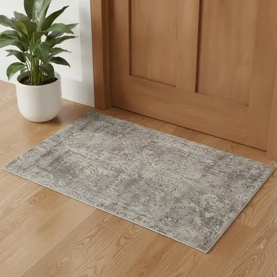 Beige And Grey Abstract Power Loom Non Skid Area Rug Photo 1