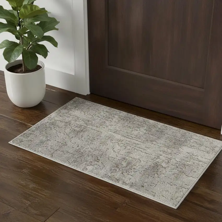 Beige And Grey Abstract Power Loom Non Skid Area Rug Photo 1