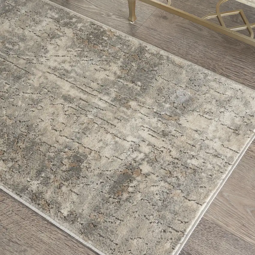 Beige And Grey Abstract Power Loom Non Skid Area Rug Photo 9