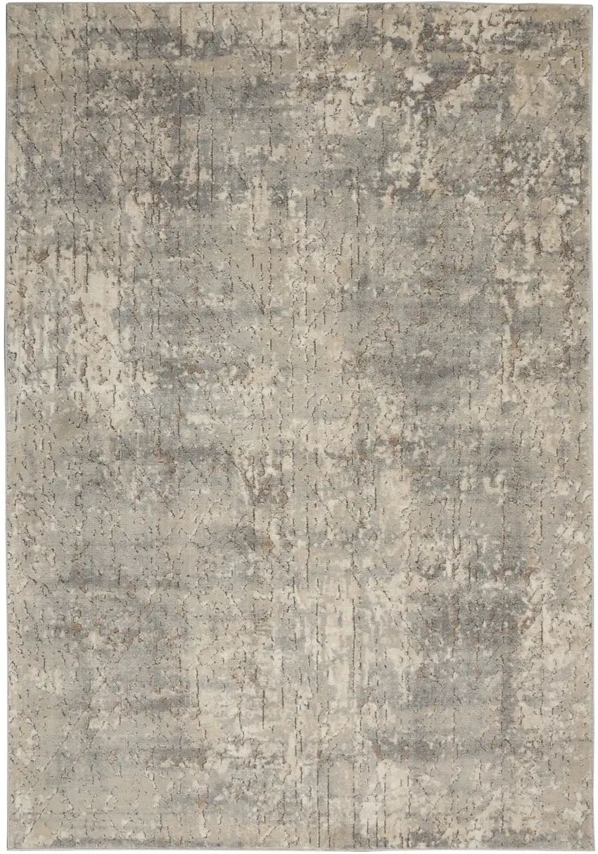 Beige And Grey Abstract Power Loom Non Skid Area Rug Photo 2