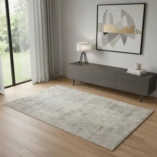 Beige And Grey Abstract Power Loom Non Skid Area Rug Photo 1