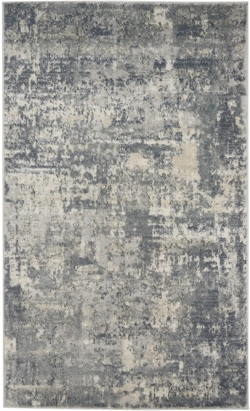 Beige And Grey Abstract Power Loom Non Skid Area Rug Photo 2