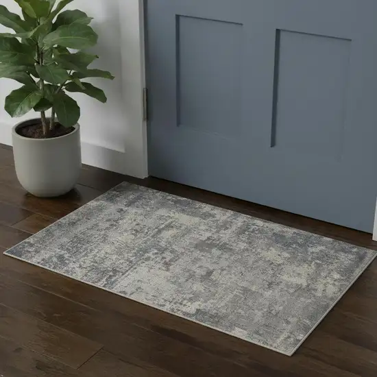 Beige And Grey Abstract Power Loom Non Skid Area Rug Photo 1