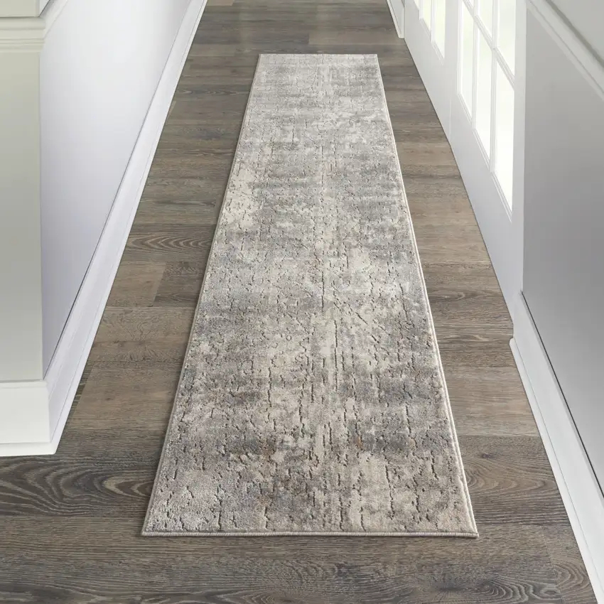 2' X 8' Beige And Grey Abstract Power Loom Non Skid Runner Rug Photo 5