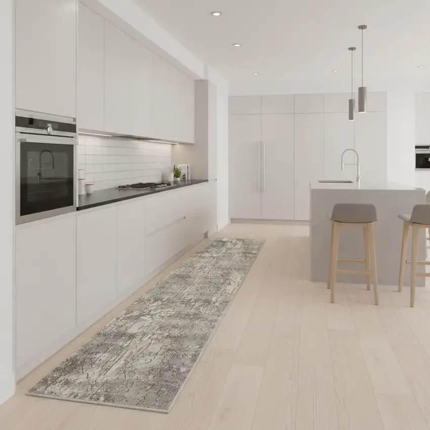 2' X 8' Beige And Grey Abstract Power Loom Non Skid Runner Rug Photo 1