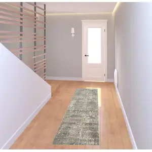 Photo of Beige And Grey Abstract Power Loom Non Skid Runner Rug