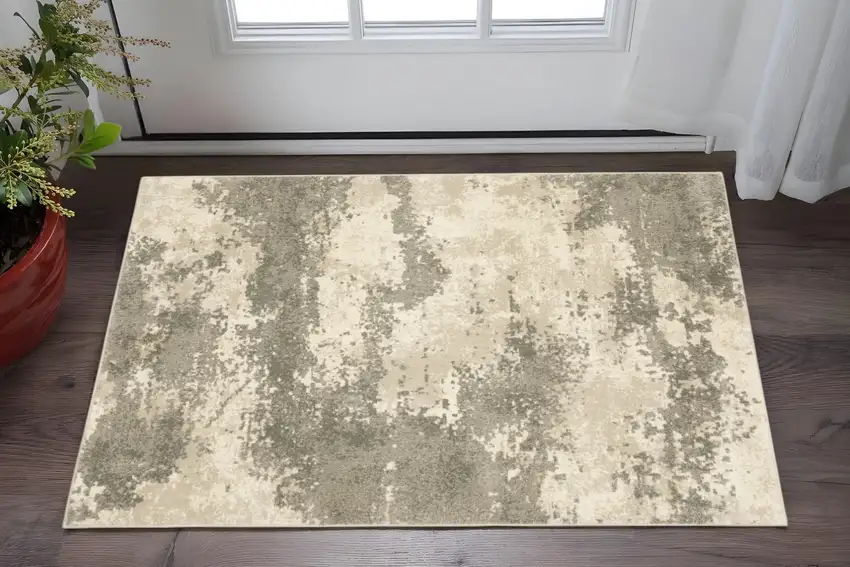 Beige And Grey Abstract Power Loom Stain Resistant Area Rug Photo 1
