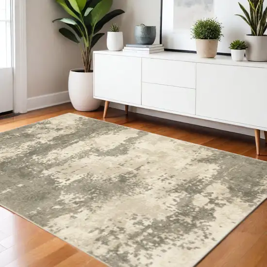 Beige And Grey Abstract Power Loom Stain Resistant Area Rug Photo 1