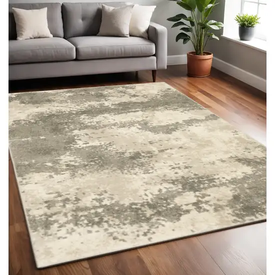 Beige And Grey Abstract Power Loom Stain Resistant Area Rug Photo 1