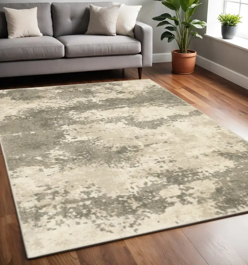 Beige And Grey Abstract Power Loom Stain Resistant Area Rug Photo 1