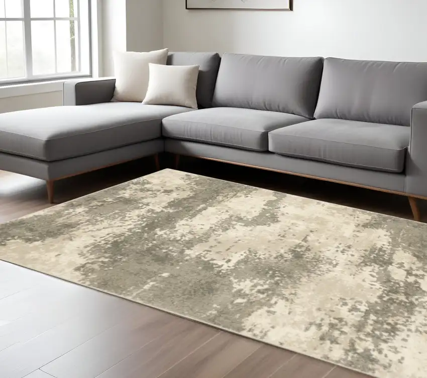 Beige And Ivory Abstract Shag Area Rug Photo 1