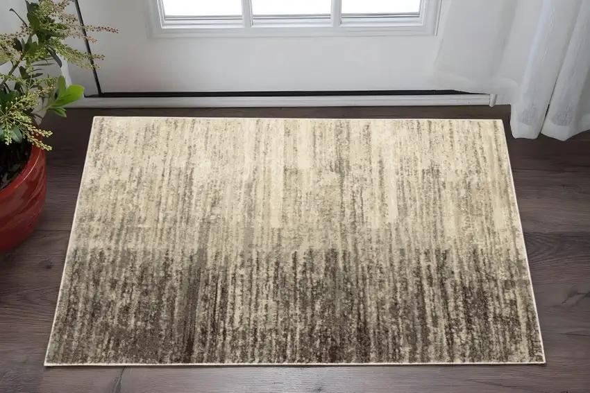Beige And Grey Abstract Power Loom Stain Resistant Area Rug Photo 1