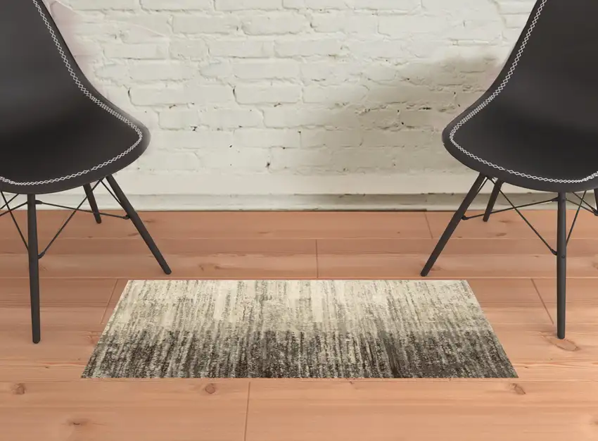Beige And Grey Abstract Power Loom Stain Resistant Area Rug Photo 2