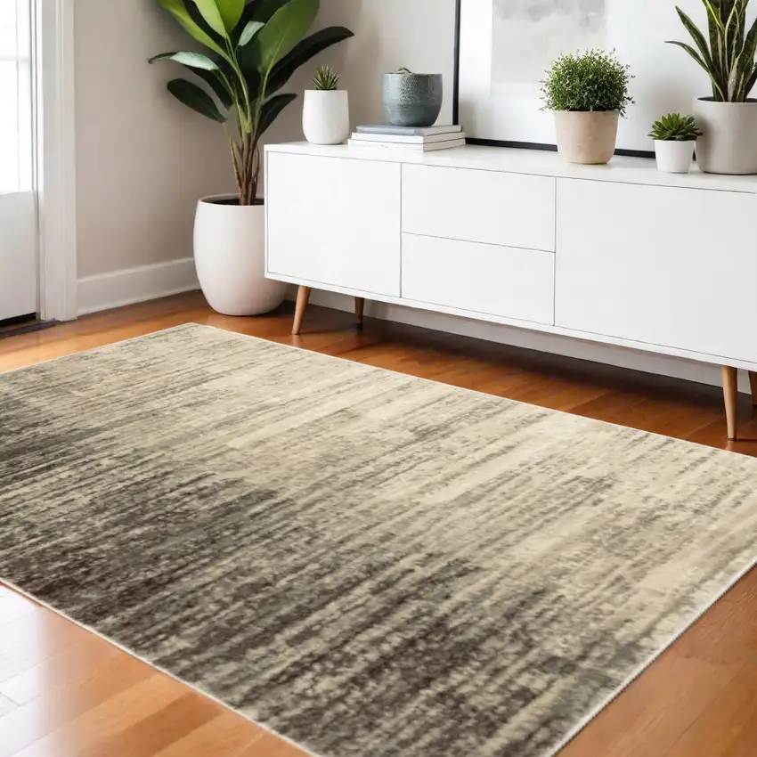 Beige And Grey Abstract Power Loom Stain Resistant Area Rug Photo 1