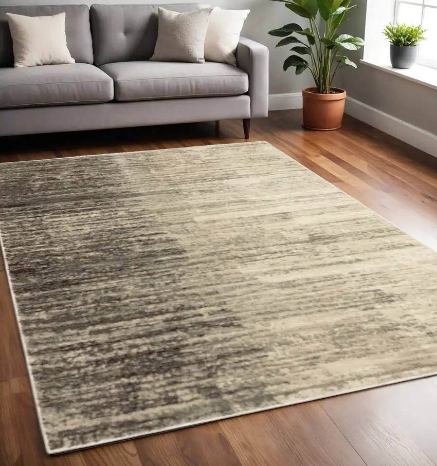 Beige And Grey Abstract Power Loom Stain Resistant Area Rug Photo 1