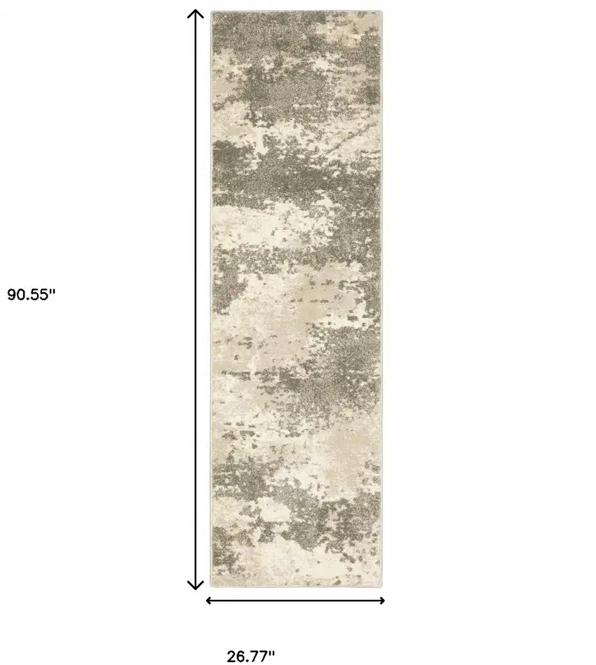 Beige And Grey Abstract Power Loom Stain Resistant Runner Rug Photo 9