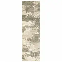 Photo of Beige And Grey Abstract Power Loom Stain Resistant Runner Rug