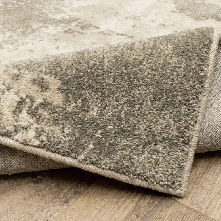 Beige And Grey Abstract Power Loom Stain Resistant Runner Rug Photo 5