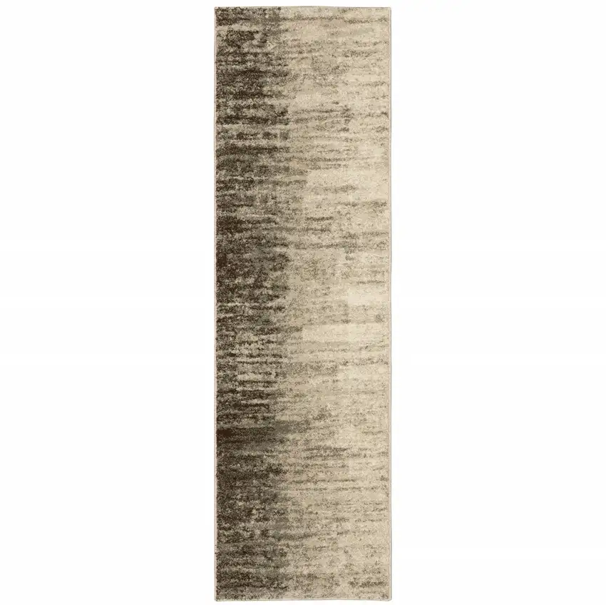 Beige And Grey Abstract Power Loom Stain Resistant Runner Rug Photo 1