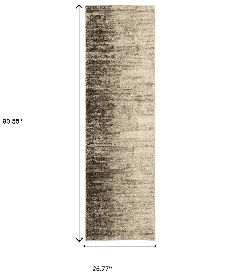 Beige And Grey Abstract Power Loom Stain Resistant Runner Rug Photo 10