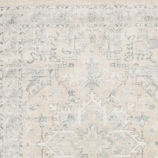 Beige And Grey Oriental Hand Loomed Stain Resistant Area Rug With Fringe Photo 5