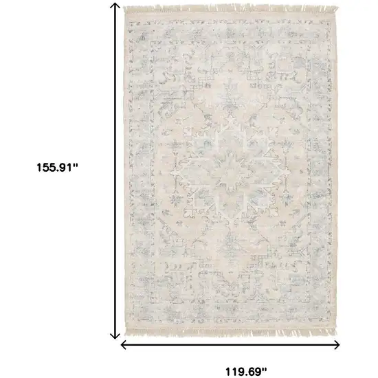 Beige And Grey Oriental Hand Loomed Stain Resistant Area Rug With Fringe Photo 3