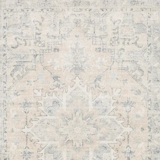 Beige And Grey Oriental Hand Loomed Stain Resistant Area Rug With Fringe Photo 5