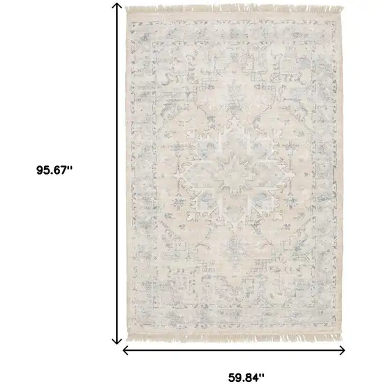 Beige And Grey Oriental Hand Loomed Stain Resistant Area Rug With Fringe Photo 3