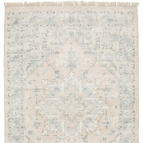 Beige And Grey Oriental Hand Loomed Stain Resistant Area Rug With Fringe Photo 5