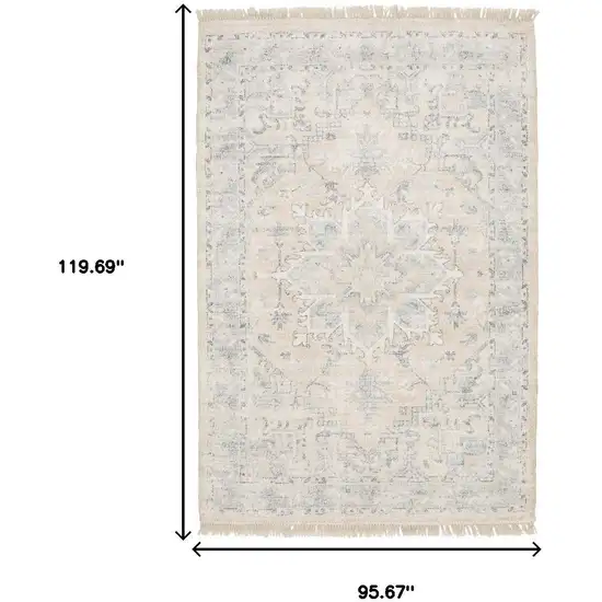 Beige And Grey Oriental Hand Loomed Stain Resistant Area Rug With Fringe Photo 3