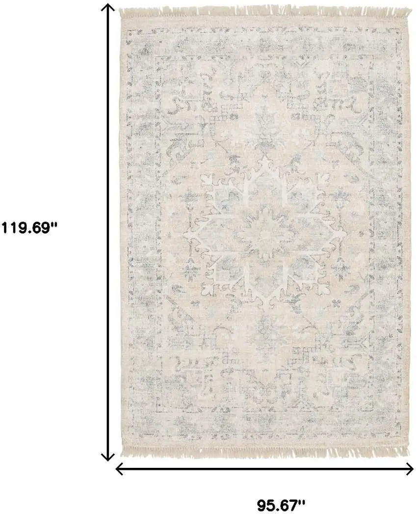 Beige And Grey Oriental Hand Loomed Stain Resistant Area Rug With Fringe Photo 3