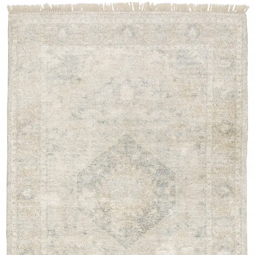 Beige And Grey Oriental Hand Loomed Stain Resistant Area Rug With Fringe Photo 4