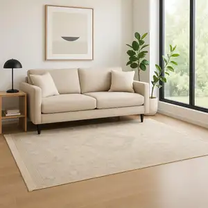 Photo of Beige And Grey Oriental Hand Loomed Stain Resistant Area Rug With Fringe