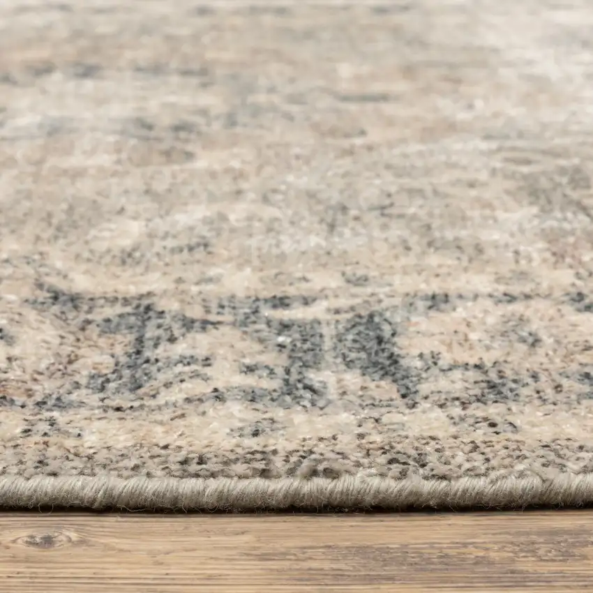 Beige And Grey Oriental Hand Loomed Stain Resistant Area Rug With Fringe Photo 9