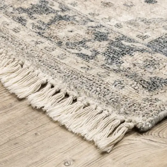 Beige And Grey Oriental Hand Loomed Stain Resistant Area Rug With Fringe Photo 9
