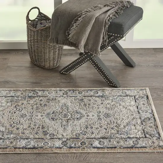 Beige And Ivory Oriental Distressed Area Rug Photo 5