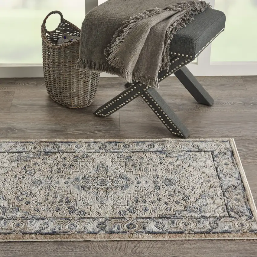 Beige And Ivory Oriental Distressed Area Rug Photo 5