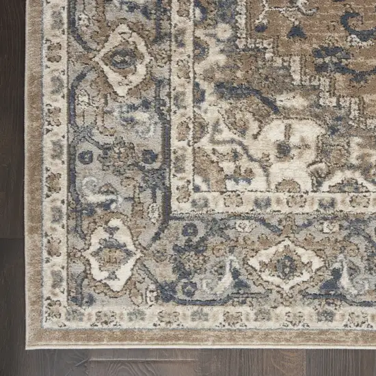Beige And Grey Oriental Power Loom Non Skid Area Rug Photo 9