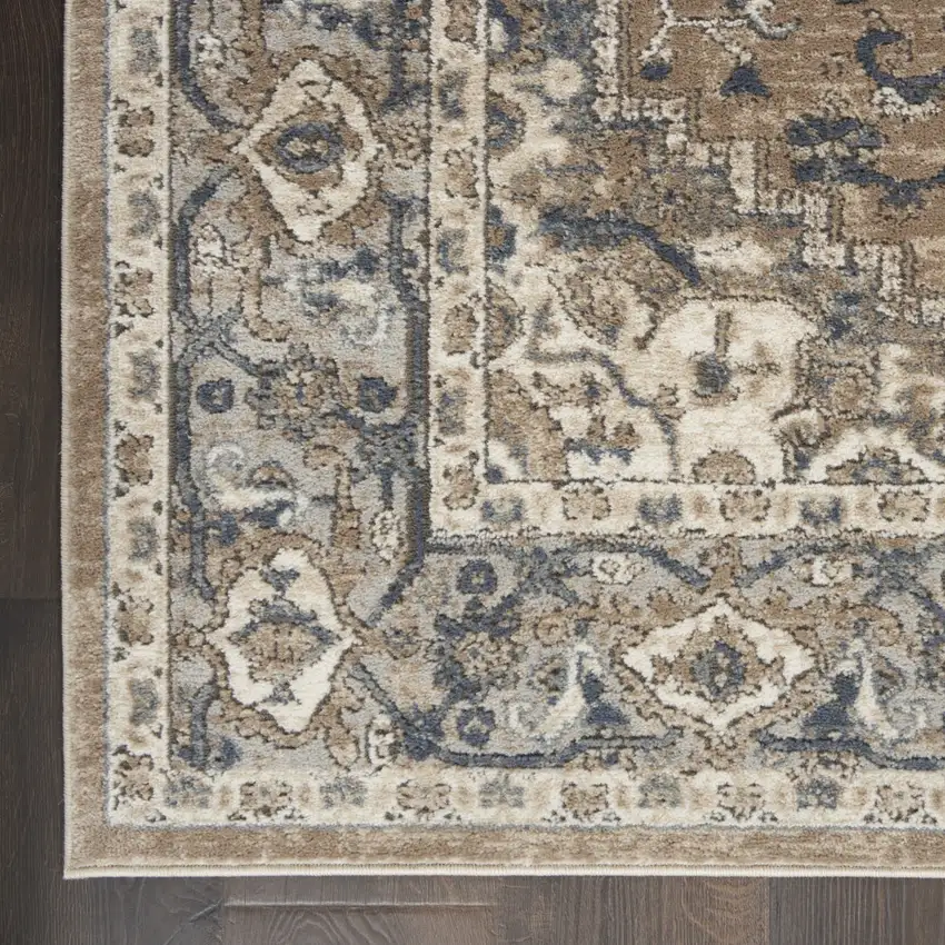 Beige And Grey Oriental Power Loom Non Skid Area Rug Photo 9