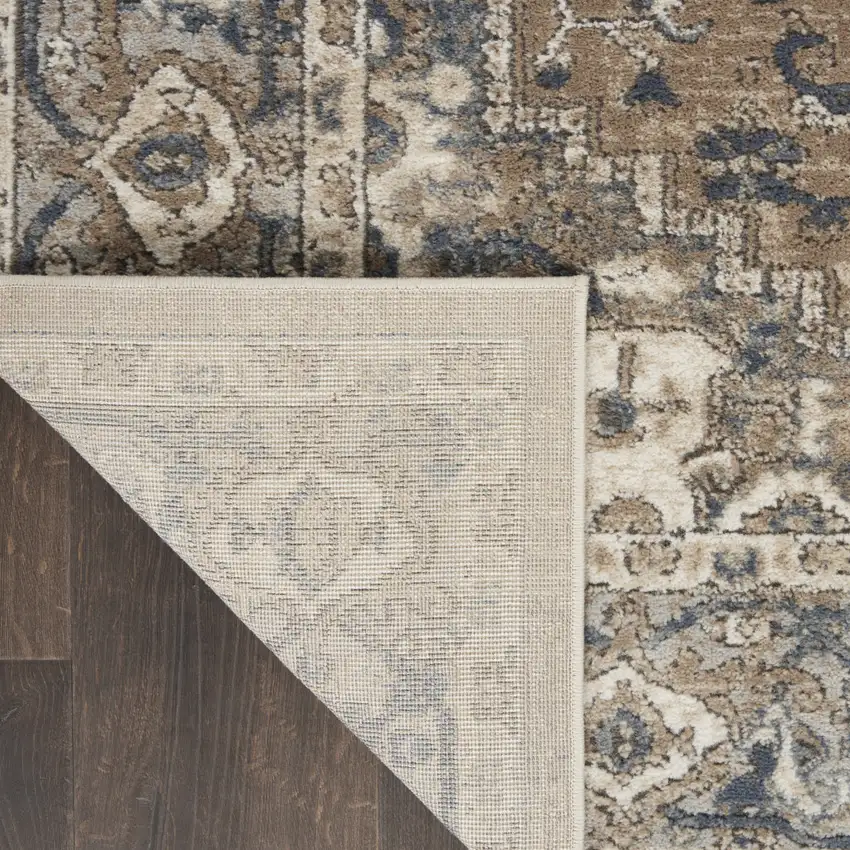 Beige And Grey Oriental Power Loom Non Skid Area Rug Photo 7