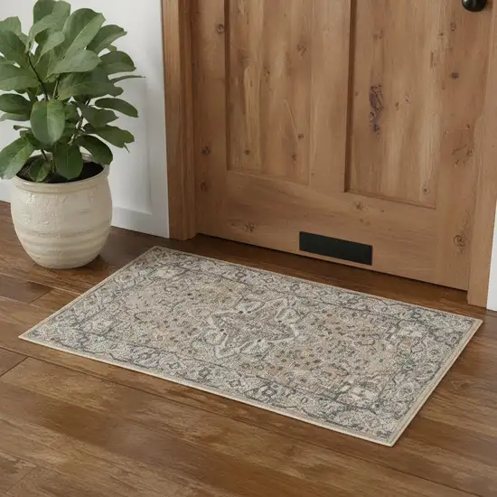 Beige And Grey Oriental Power Loom Non Skid Area Rug Photo 1