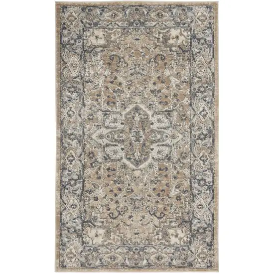 Beige And Grey Oriental Power Loom Non Skid Area Rug Photo 8