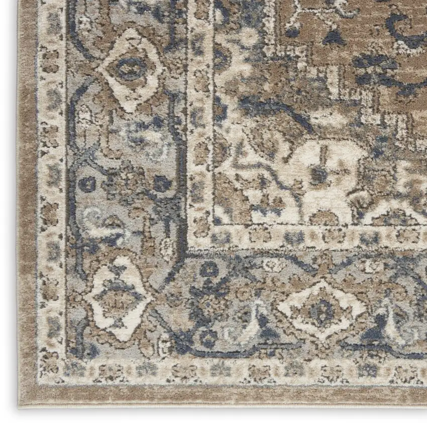 Beige And Grey Oriental Power Loom Non Skid Area Rug Photo 1