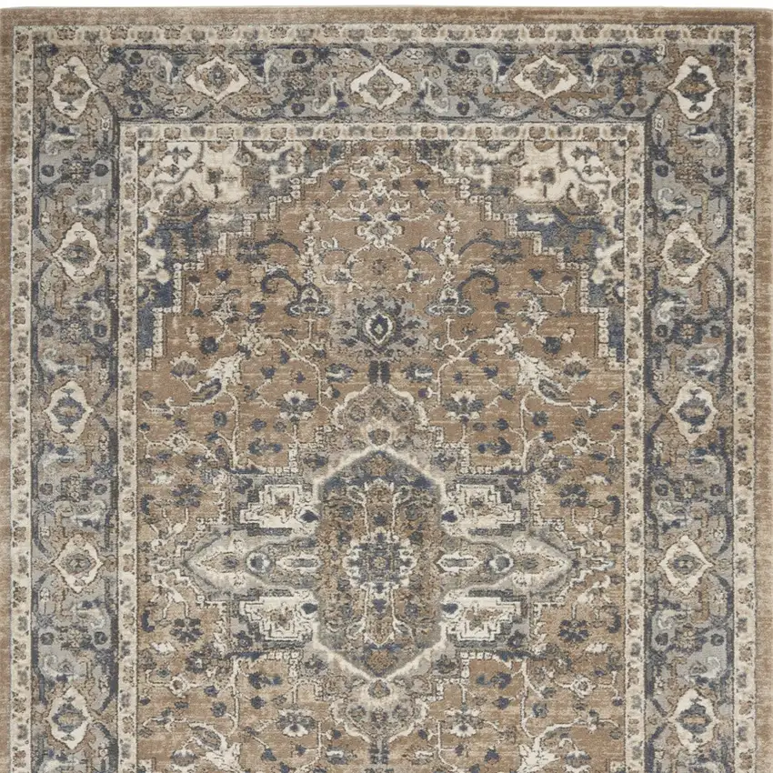 Beige And Grey Oriental Power Loom Non Skid Area Rug Photo 4