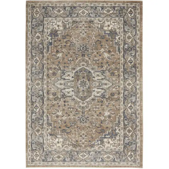 Beige And Grey Oriental Power Loom Non Skid Area Rug Photo 2