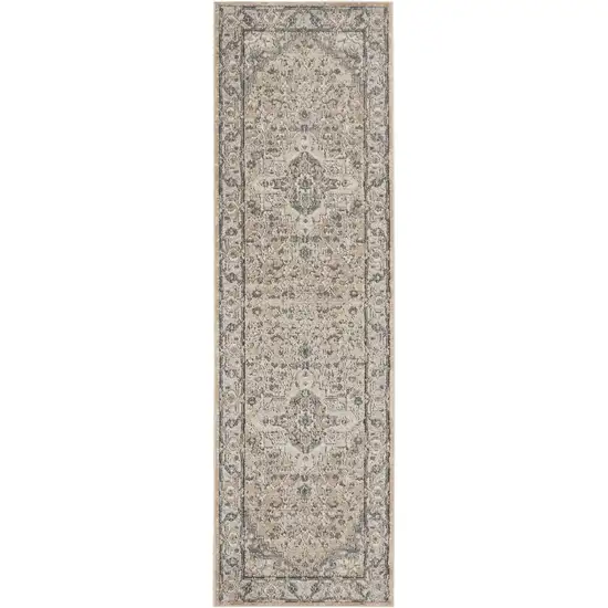 2' X 8' Beige And Grey Oriental Power Loom Non Skid Runner Rug Photo 2