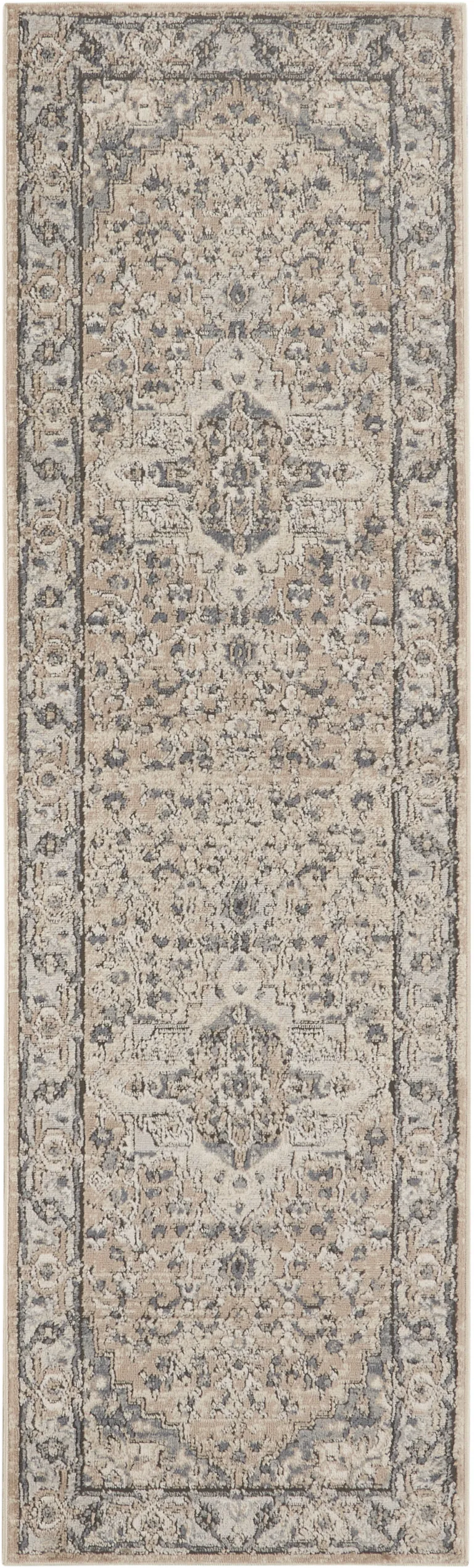 Beige And Grey Oriental Power Loom Non Skid Runner Rug Photo 5